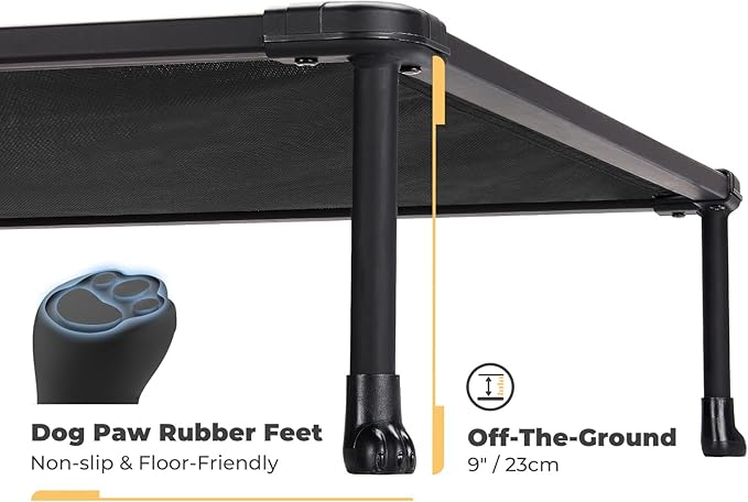 Veehoo Chewproof Elevated Dog Bed - Cooling Raised Pet Cot, Breathable Mesh, Washable & Non-Slip for Large Dogs, Indoor/Outdoor, Black Mat and Black Frame, 49x33inches (Model CWC2203A03)-Mewly Pet