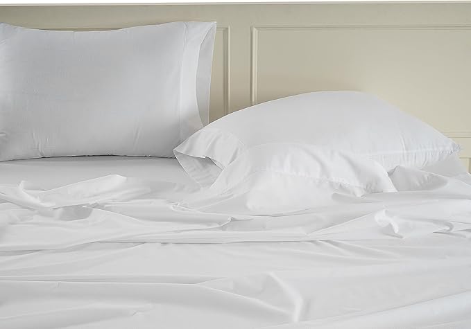 LANE LINEN 100% Organic Cotton Twin Sheets Set, 6Pc Twin Bed Sheets, Breathable Cotton Sheets Twin Size Bed Set, Dorm Room Essentials with 15" Deep Pocket Fitted Sheet - White Twin Sheets (2 Pack)