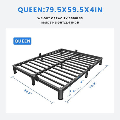 MAF 4 Inch Queen Metal Platform Bed Frame with Round Corner Legs, 3000 LBS Heavy Duty Steel Slats Support, Noise Free, No Box Spring Needed, Easy Assembly