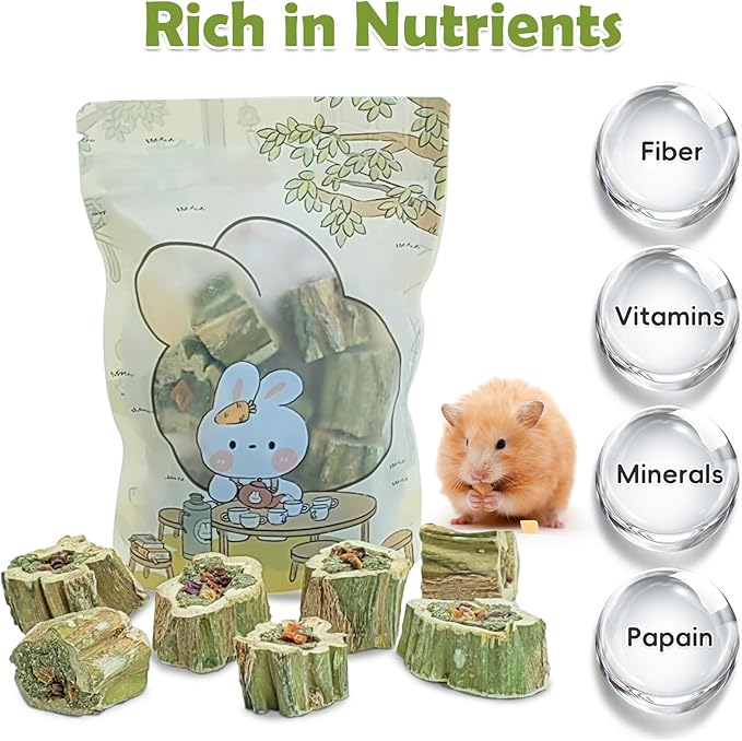 Fhiny Rabbit Chew Toys Natural Baked Papaya Wood Bunny Molar Treats Contain Alfalfa Grass Apple Carrot and Purple Sweet Potato Filling for Hamsters Guinea Pigs Chinchillas Teeth Grinding(0.44 lb)-Mewly Pet