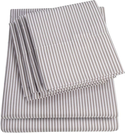 Cal King Size Bed Sheets - 6 Piece 1500 Supreme Deluxe Collection Deep Pocket Ultra Soft California King Sheet Set Bedding - 2 Extra Pillow Cases, California King, Classic Stripe Gray