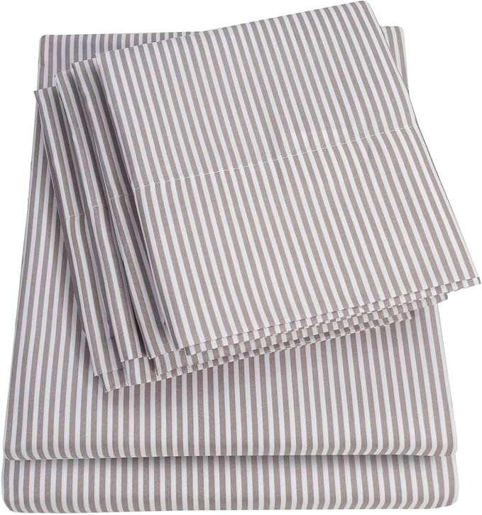 Full Size Bed Sheets - 6 Piece 1500 Supreme Collection Fine Brushed Microfiber Deep Pocket Full Sheet Set Bedding - 2 Extra Pillow Cases, Great Value, Full, Classic Stripe Gray