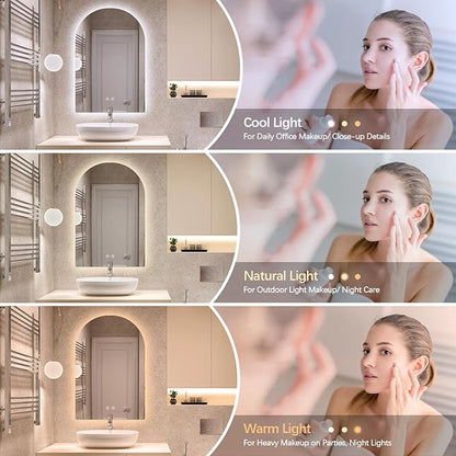 Niccy Arched LED Bathroom Mirror, 32x20 Inch Arch Frameless Backlit Mirrors for Wall Arched Lighted Vanity Mirrors Defogger and 3 Color, Explosion-Proof, HD Glass and IP65 Waterproof