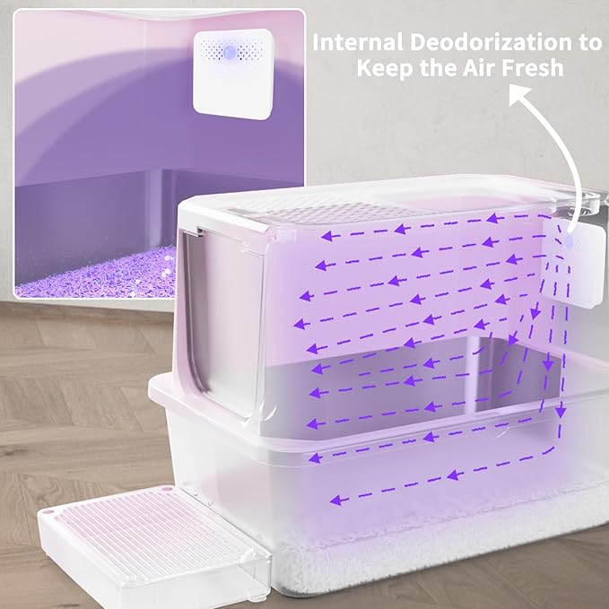 RIZZARI Stainless Steel Cat Litter Box, Semi-Enclosed with Raised Edges, Anti-Leakage & Odorless, Large for Small to Large Cats (Deep Pink, 23.8" L*15.9" W*18" H)-Mewly Pet