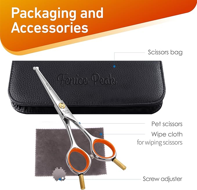 Fenice Peak 6'' Small Straight Scissors Lightweight Dog and Cat Grooming Scissors with Safety Round Tip JP440C Stainless Steel Sharp Blades for Body Facial Nose Ear and Paw Hair Easy Use-Mewly Pet