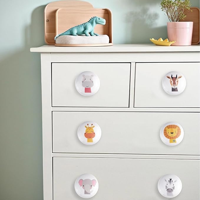 6 Pack 1.5" 6pack Kids Nursery Animal Ceramic Cute Door Cabinet Decorative Cabinet Dresser Drawer Knobs Lion Drawer Pulls (Zebra)