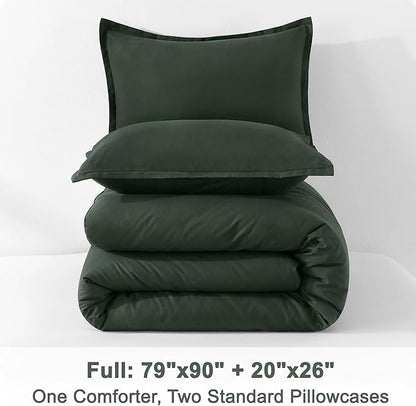 Litanika Forest Green Comforter Full Size, 3 Pieces Lightweight Solid Bedding Set, All Season Fluffy Bed Set (79x90In Comforter & 2 Pillowcases)