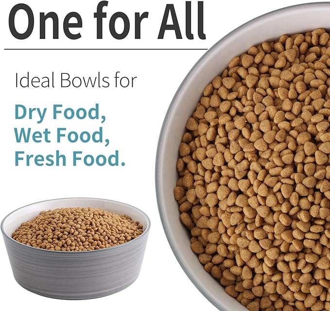 Grey White Dog Bowl Ceramic for Medium Large Breed, Heavy Weighted Dog Food Water Feeder Dish, 8 in Non - Slip Modern Cute Extra Big Porcelain Pet Bowl Maze Wide Mouth-Mewly Pet