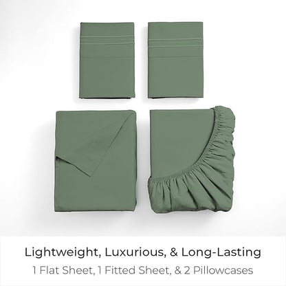 Mellanni Full Sheets Set - 4 PC Iconic Collection Bedding - Hotel Luxury, Extra Soft, Cooling Bed Sheets - Wrinkle, Fade, Stain Resistant (Full, Sage)