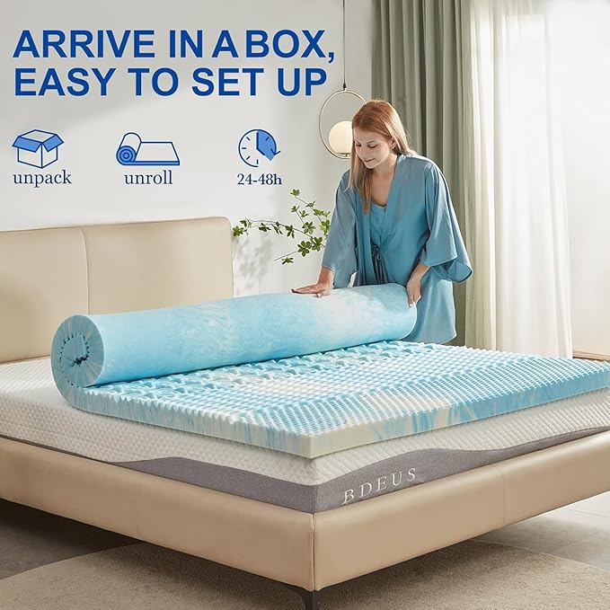 SINWEEK 1.5 Inch Mattress Topper 5-Zone Memory Foam Mattress Topper Pressure Relieve Soft Mattress Pad, CertiPUR-US Certified, Full Size Blue
