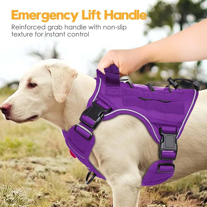 Heavy-Duty Tactical Dog Harness for Large Dogs, No Pull Adjustable Reflective Pet Vest with Molle System, K9 Military-Grade Control for Service Training, Outdoor & 10+ Breeds, Purple, Small-Mewly Pet