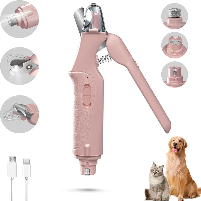 2 in 1 Cat Nail Clippers & Dog Nail Clippers Trimmers for Large Medium Small Dogs Cats Claw Trimmer Quick Sensor and Safety Guard USB Rechargeable with 2 LED Lights Dogs Nail Trimmer-Mewly Pet