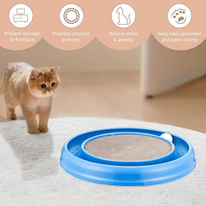 Cat Scratching Board with Balls for Cats Grinding Claw, Round Cat Scratcher Interactive Toy, Cat Ball Track Scratcher Pad for Cats Exercise Play(Grey)-Mewly Pet