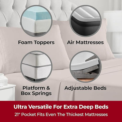 Mellanni Extra Deep King Sheets - 4 PC Iconic Collection Bedding - Hotel Luxury, Ultra Soft, Cooling Bed Sheets - Wrinkle, Fade, Stain Resistant (King, Tan)