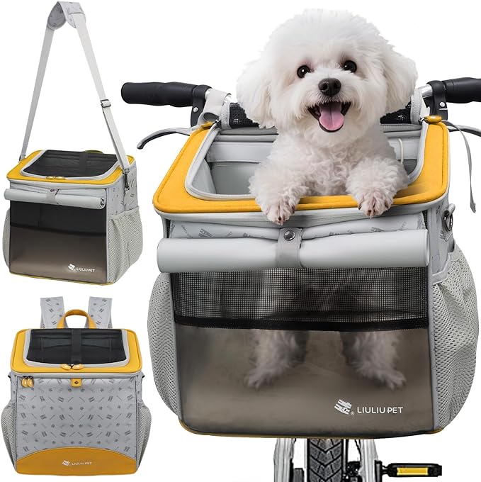 Cat and Dog Backpack Carrier, Breathable Cycling Pet Bag with Mesh Ventilation, Portable Outing Traveling Pet Bag with Top Waterproof Fabric for Small, Medium Cats, Small Dogs, Orange-Mewly Pet