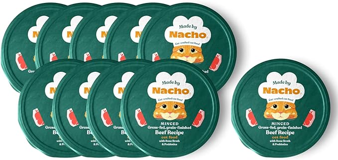Made by Nacho Wet Cat Food, Grass-Fed, Grain-Finished Minced Beef in Bone Broth for Hydration with Prebiotics for Digestive Health, High Protein, 2.5oz Cups (10 Pack)-Mewly Pet