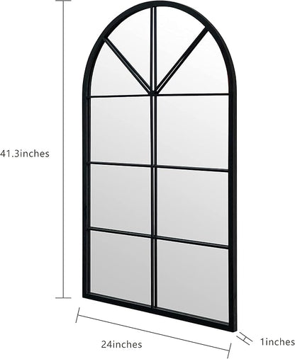 ironsmithn Arched Window Mirror, 41.3"x24" Grid Arch Mirror, Black Metal Windowpane Mirrors for Living Room Fireplace Entryway Bedroom Hallway Home Decor