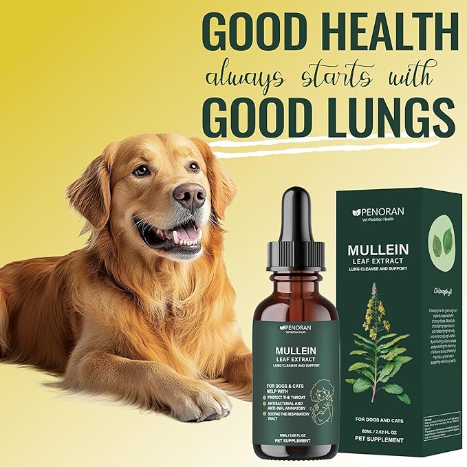 Pet Mullein Leaf Extract Drops for Dogs & Cats Hoarseness, Cough, Easy Breathing, Lung Cleanse and Support, Better Lungs, Soothes Throat Discomfort - ﻿100% Natural and Efficient ﻿ ﻿-Mewly Pet