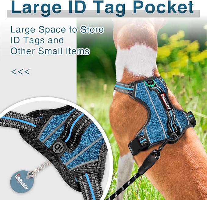 BARKBAY Dog Harness No Pull with ID Tag Pocket - Heavy Duty, Reflective, Easy Control for Large Dogs(Blue/Black,S)-Mewly Pet