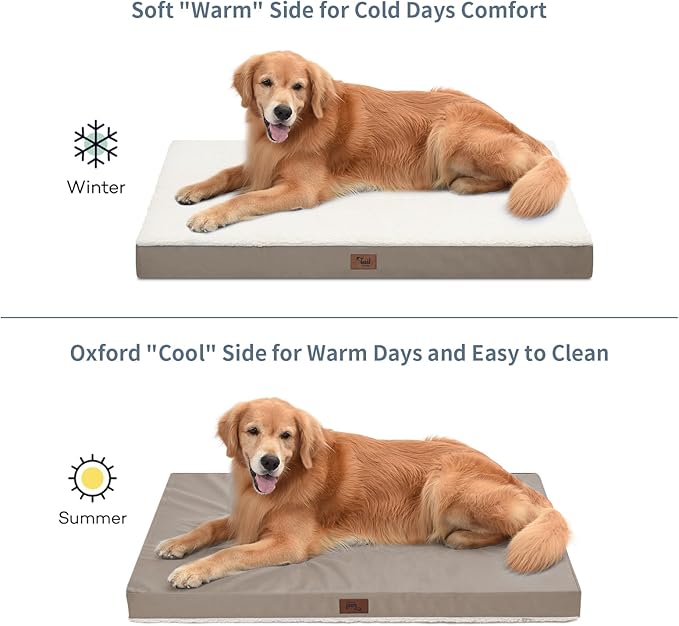 Medium Dog Bed for Medium/Small Dogs, Orthopedic Dog Beds with Removable Washable Waterproof Cover, Egg Crate Foam Pet Bed Mat, Khaki White-Mewly Pet