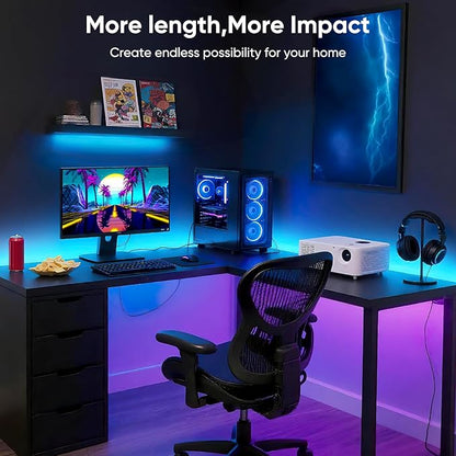 Led Lights for Bedroom, IC+RGB 65.6FT Strip Lights, 24Key Remote with App Control, Music Sync Color Changing for Room Decor Party