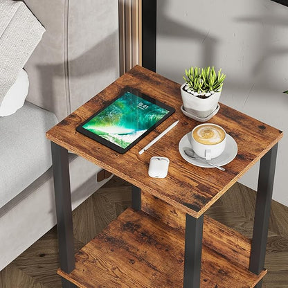 End Table, Side Table, Set of 2, Nightstands with 2-Tier Storage Shelves, Sofa Table for Small Space, Coach Table for Living Room Bedroom, Rustic Brown UTBT101F2