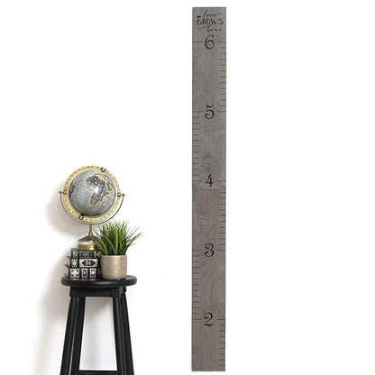 HEADWATERS STUDIO Wooden Growth Chart for Wall - Height Growth Chart for Kids, Kid Height Wall Chart, Height Measurement for Wall, Height Chart for Kids - Love Grows Here, Skinny Grey (63""x5.75"")