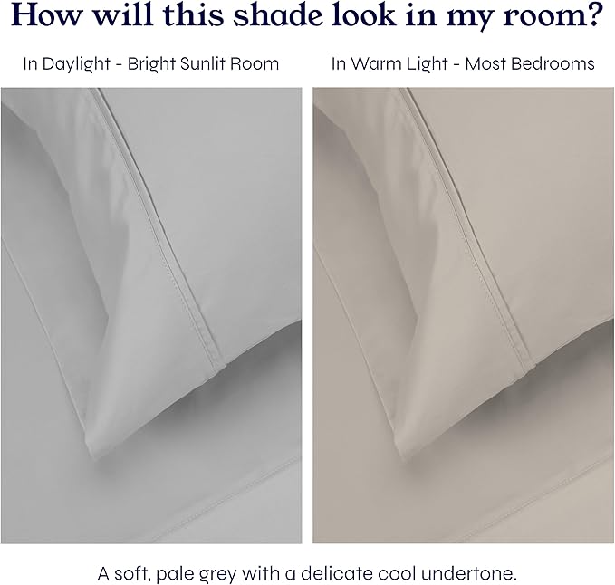 California Design Den 2-Pack King Sheet Set 400 Thread Count 100% Cotton Sateen - Extra Soft, Breathable & Cooling Sheets, Wrinkle Resistant, 2 Sets of Deep Pocket King Sheet Set Cotton - Light Grey