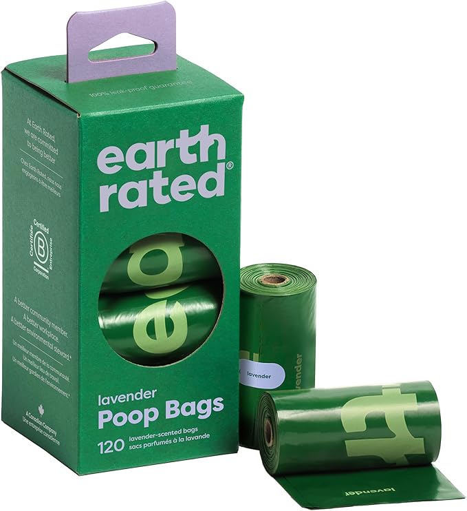Earth Rated Poop Bags for Dogs Guaranteed Leak Proof and Extra Thick Waste Bag Refill Rolls, Lavender Scented, 120 Count-Mewly Pet