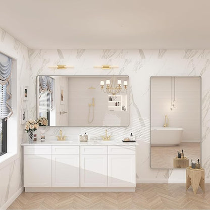 60x28 Matte Bathroom Mirror for Wall, Silver Brushed Framed Bathroom Vanity Mirror, Rectangle Bathroom Nickel Mirror, Rounded Corners, Tempered Glass(Horizontal/Vertical)