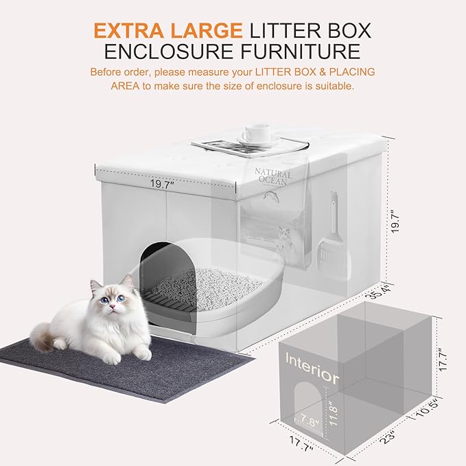 MEEXPAWS Cat Litter Box Enclosure Furniture Hidden, Cat Washroom Bench Storage Cabinet | Extra Large 35.4'' x 19.7'' x 19.7''| Dog Proof | Waterproof Inside/Easy Clean | Easy Assembly | Odor Control-Mewly Pet