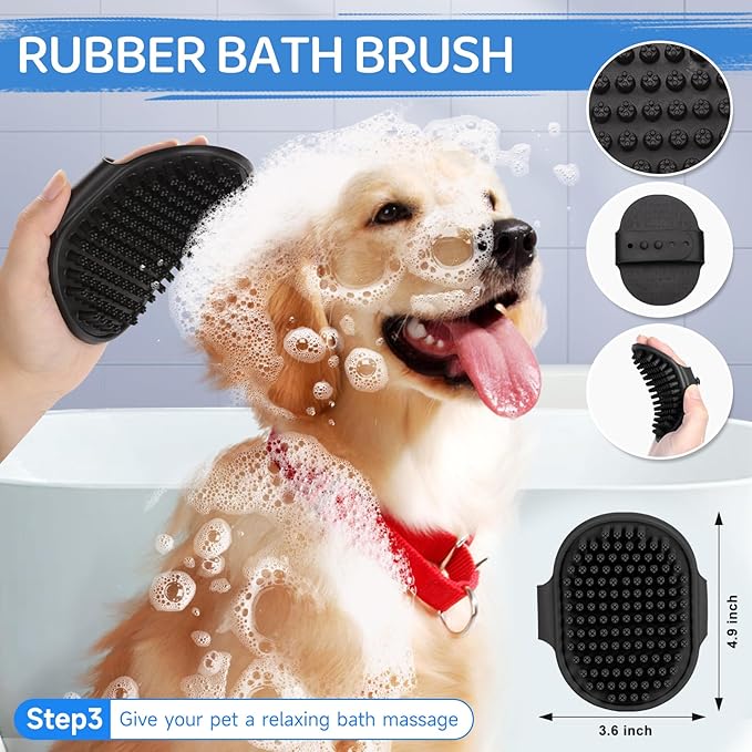 Dog Brush Kit – 3 PCS Grooming Set with Self-Cleaning Brush, Undercoat Rake & Pet Bath Brush. Great for Shedding, Tangles & Dirt Removal – Ideal for Long & Short Haired Dogs & Cats, Blue-Mewly Pet