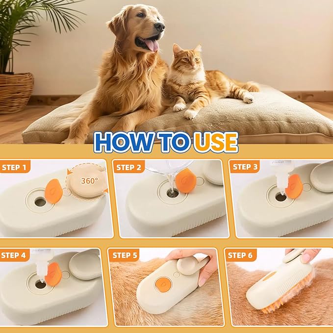 4 in 1 Cat Steam Brush for Shedding, Rechargeable Steam Pet Brush for Dog and Cat, Anti-Static, Massage, Cleaning, Shedding & Combing All In One!(Brown)-Mewly Pet