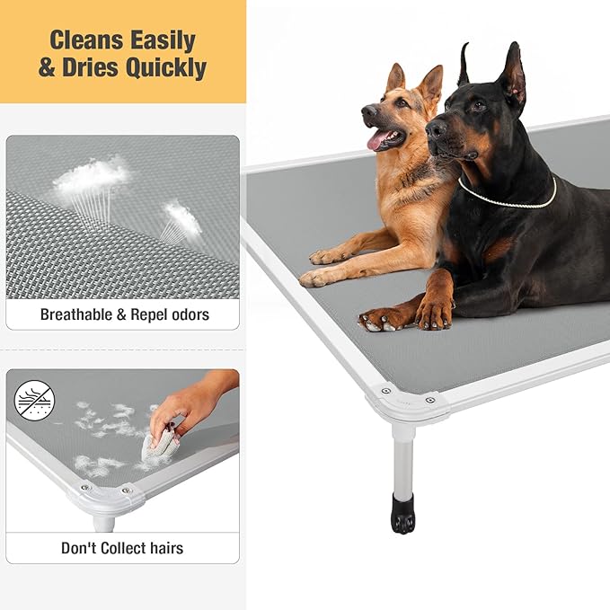 Veehoo Chew Proof Elevated Dog Bed - Cooling Raised Pet Cot - Silver Aluminum Frame and Durable Textilene Mesh Fabric, Unique Designed No-Slip Feet for Indoor or Outdoor Use, Grey, XX-Large, CWC2003-Mewly Pet