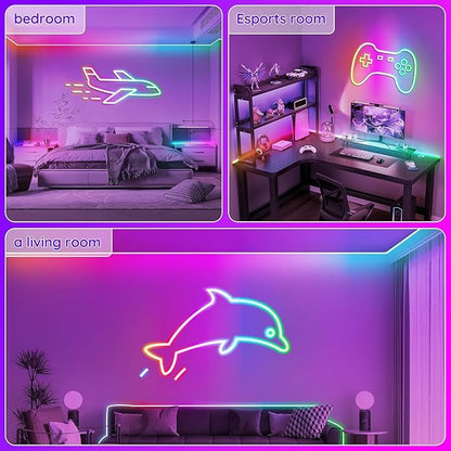 50FT Neon Rope Lights,Flexible Led Rope Lights Control with App/Remote,Multiple Modes Rope Lights,IP65 Outdoor RGB Led Neons Light Waterproof