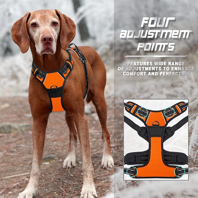 BARKBAY No Pull Dog Harness Front Clip Heavy Duty Reflective Easy Control Handle for Large Dog Walking(Orange,M)-Mewly Pet