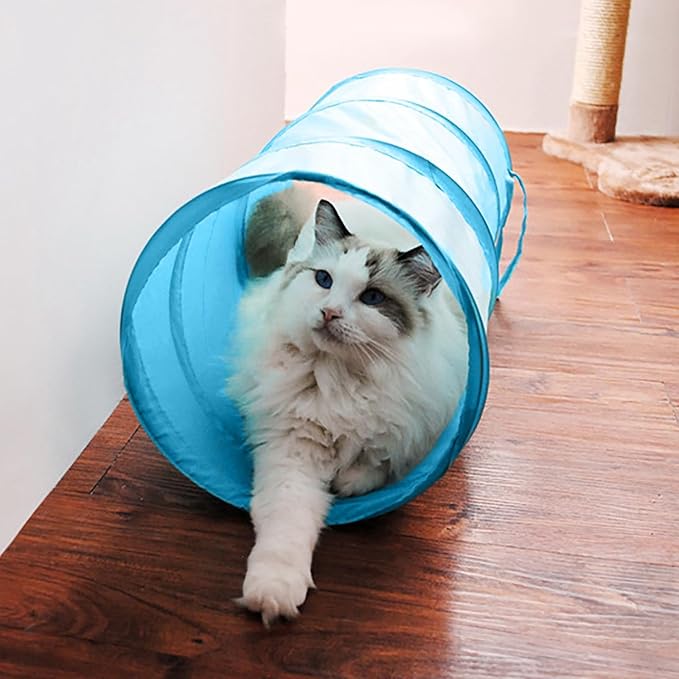 iCAGY Cat Tunnel for Indoor Cats Interactive, Rabbit Tunnel Toys, Pet Toys Play Tunnels for Cats Kittens Rabbits Puppies Crinkle Collapsible Pop Up Royal Blue 20"-Mewly Pet