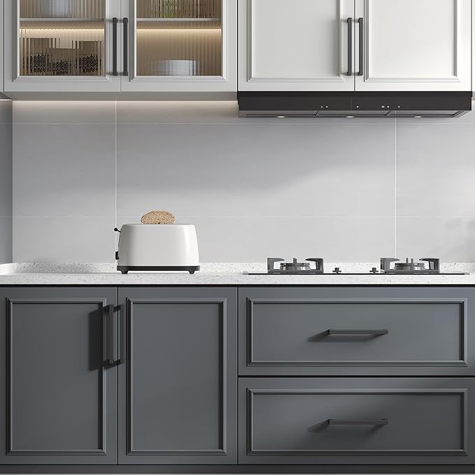 goldenwarm 15 Pack 5 Inch Black Cabinet Handles Matte Black Drawer Pulls Stainless Steel Cabinets Hardware Square Bar Modern for Kitchen Bathroom Cupboard