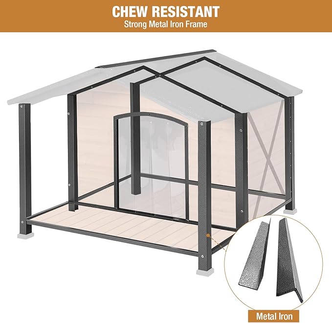 Extra Large Dog House Outdoor Weatherproof, Strong Metal Chew Proof Frame Dog Kennel for Small Medium Large Dogs-Mewly Pet