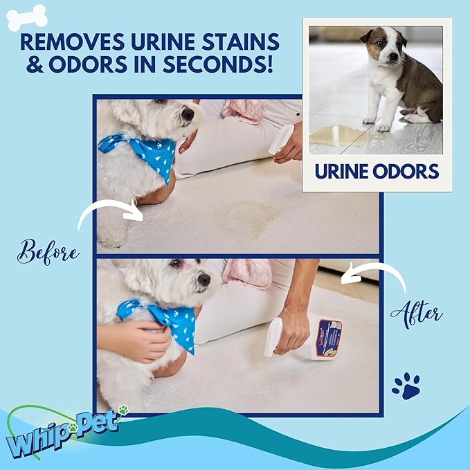 Whip-Pet Pet Odor Eliminator and Stain Remover - Enzymatic Cleaner for Dog Urine and Carpet Odor Eliminator - Pet Odor Remover - 128 fl oz / 3.78L-Mewly Pet