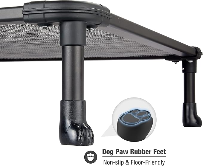 Veehoo Chew Proof Elevated Dog Bed - Cooling Raised Pet Cot - Rustless Aluminum Frame and Durable Textilene Mesh, Unique Designed No-Slip Feet for Indoor or Outdoor Use, Black Silver, Medium-Mewly Pet