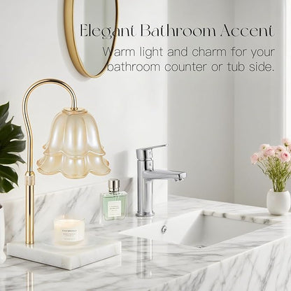 Candle Warmer Lamp with Timer: Flower Candle Warming Lamp with Marble Base Height Adjustable Wax Warmer Dimmable Modern Kitchen Bathroom Decor Mom Birthday Gift for Grandma