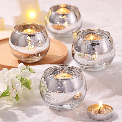 Volens 24PCS Silver Votive Candle Holders for Table Centerpieces, Round Mercury Glass Candle Holders Bulk for Wedding Reception, Birthday, Parties, and Home Decorations