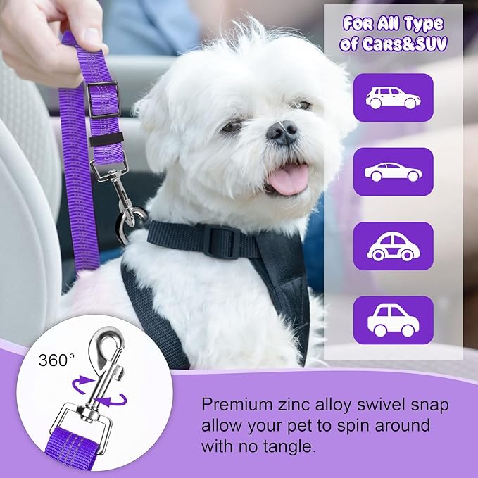 BWOGUE 2 Packs Dog Cat Safety Seat Belt Strap Car Headrest Restraint Adjustable Nylon Fabric Dog Restraints Vehicle Seatbelts Harness-Mewly Pet