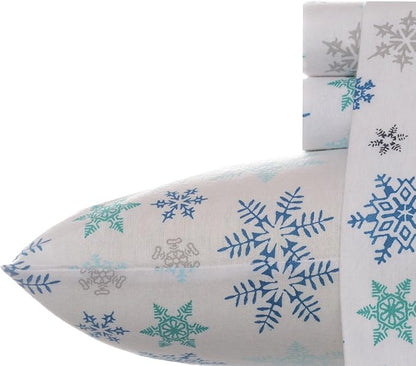 Eddie Bauer - King Sheets, Cotton Flannel Bedding Set, Brushed For Extra Softness, Cozy Home Decor (Tossed Snowflake, King)