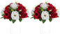 NUPTIO Artificial Flower Centrepieces for Tables - 2 Pcs Crimson & White Fake Flowers Roses Balls 9.5in Diameter - Silk Faux Rose Arrangement for Wedding Party Centerpiece Table Decorations