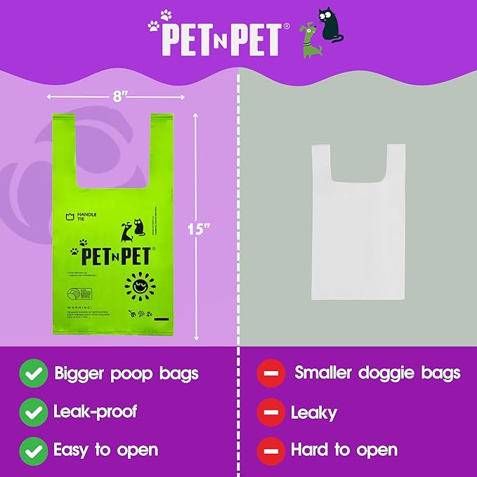 Pet N Pet 200 Counts Lavender Scented Dog Poop Bags Rolls with Tie Handles, 38% Plant Based & 62% PE Poop Bags for Dogs, Extra-Thick Doggie Poo Bag, Pet Waste Bag-Mewly Pet