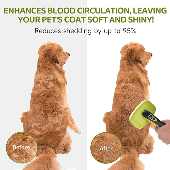 Dog Brush Kit – 3 PCS Grooming Set with Self-Cleaning Brush, Undercoat Rake & Pet Bath Brush. Great for Shedding, Tangles & Dirt Removal – Ideal for Long & Short Haired Dogs & Cats, Green-Mewly Pet