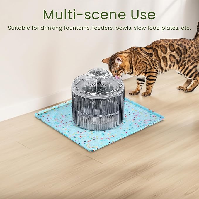 Ptlom Dog Food Mat Anti-Slip Dog Bowl Mats for Food and Water, Waterproof Pet Placemat Prevents Messy Spill to Floor, Silicone Puppy Feeding Tray for Small, Medium and Large Dogs Cats, Blue-Mewly Pet