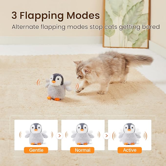 Potaroma Flapping Cat Toys Emperor Penguin, Rechargeable, Lifelike Bird Chirp, Catnip Kicker Toys, Touch Activated Kitten Toy, Interactive Cat Exercise Toys, 4.0 Inches-Mewly Pet